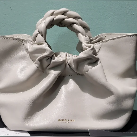 NEW DEMELLIER Mini Los Angeles Off White Smooth Leather Braid Tote Crossbody Bag - Picture 6 of 14